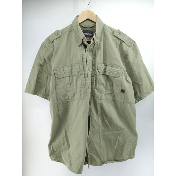Woolrich Elite Series Vented Shirt Button Up Mens Large Short Sleeve Cotton Sage - Picture 1 of 8